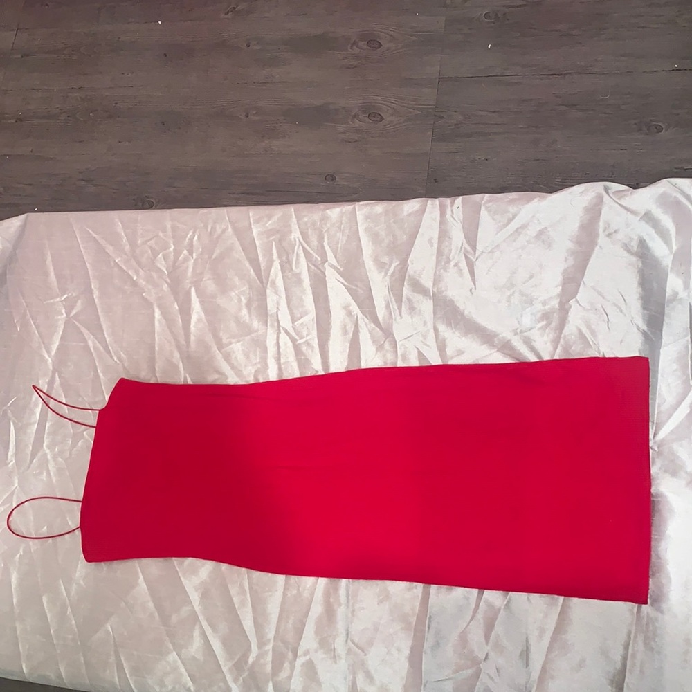 Ribbed red midi dress. Thin strap. Size S.
